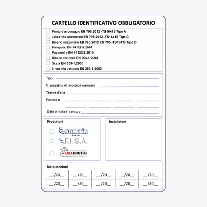 Cartello obbligatorio linea vita industriale sistemi anticaduta sicurezza 88